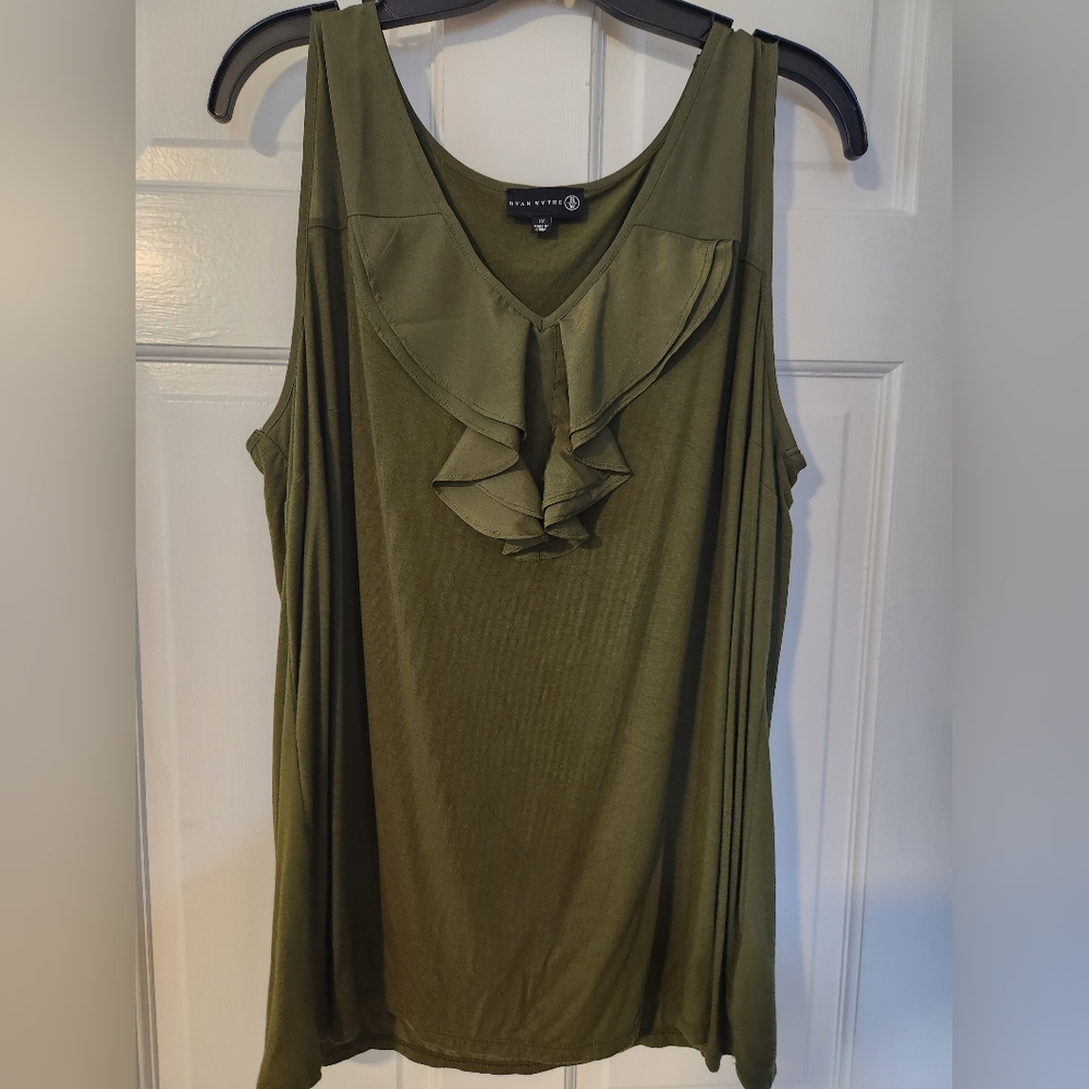 Army green frilled tank top 1x